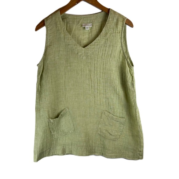 Pure Jill Tops - Pure Jill J Jill Womens Small Green 100% Linen Tunic Top V-Neck Coastal Grandma